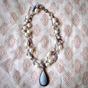 Sterling silver, blue lace agate and Marcasite Pearl necklace